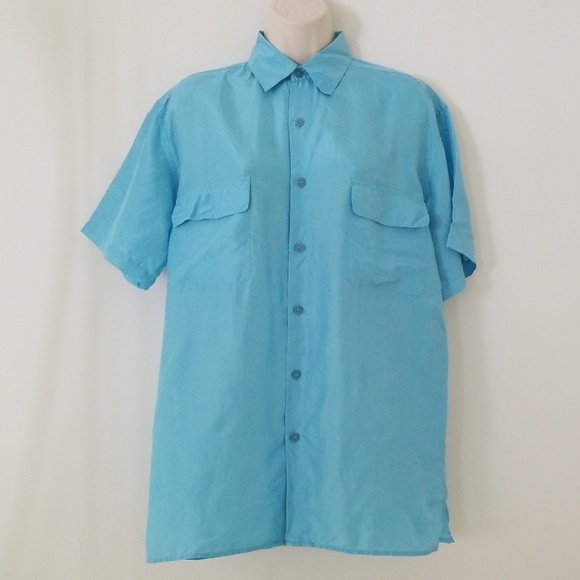 Cedars Sport Silk Light Blue Short Sleeve Blouse - Picture 4 of 8